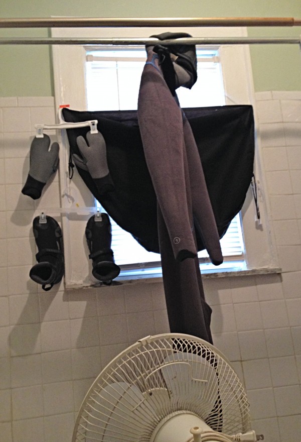 Hanging wetsuit and gear